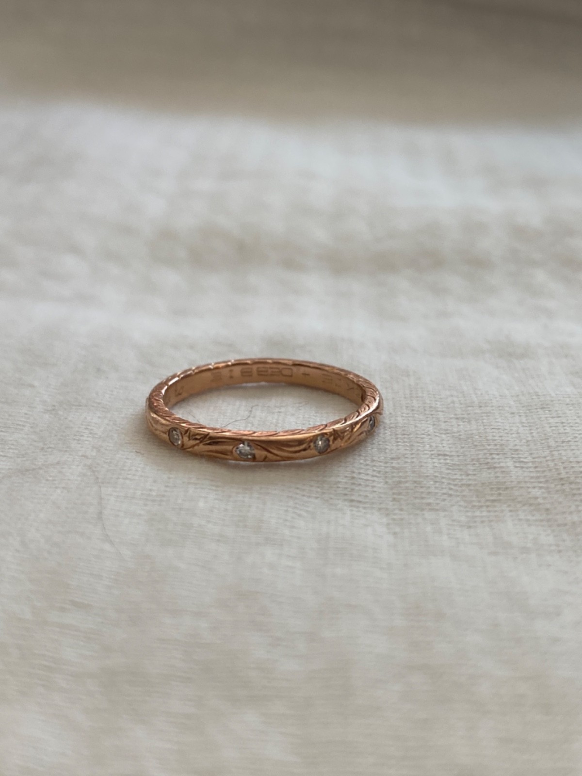 14k rose gold diamond ladies wedding band scroll carved whitehouse brothers sz 7