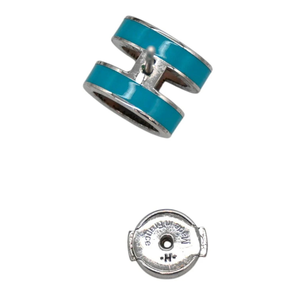 HERMÈS | Mini Pop H Blue Enamel Palladium Plated Stud Earrings