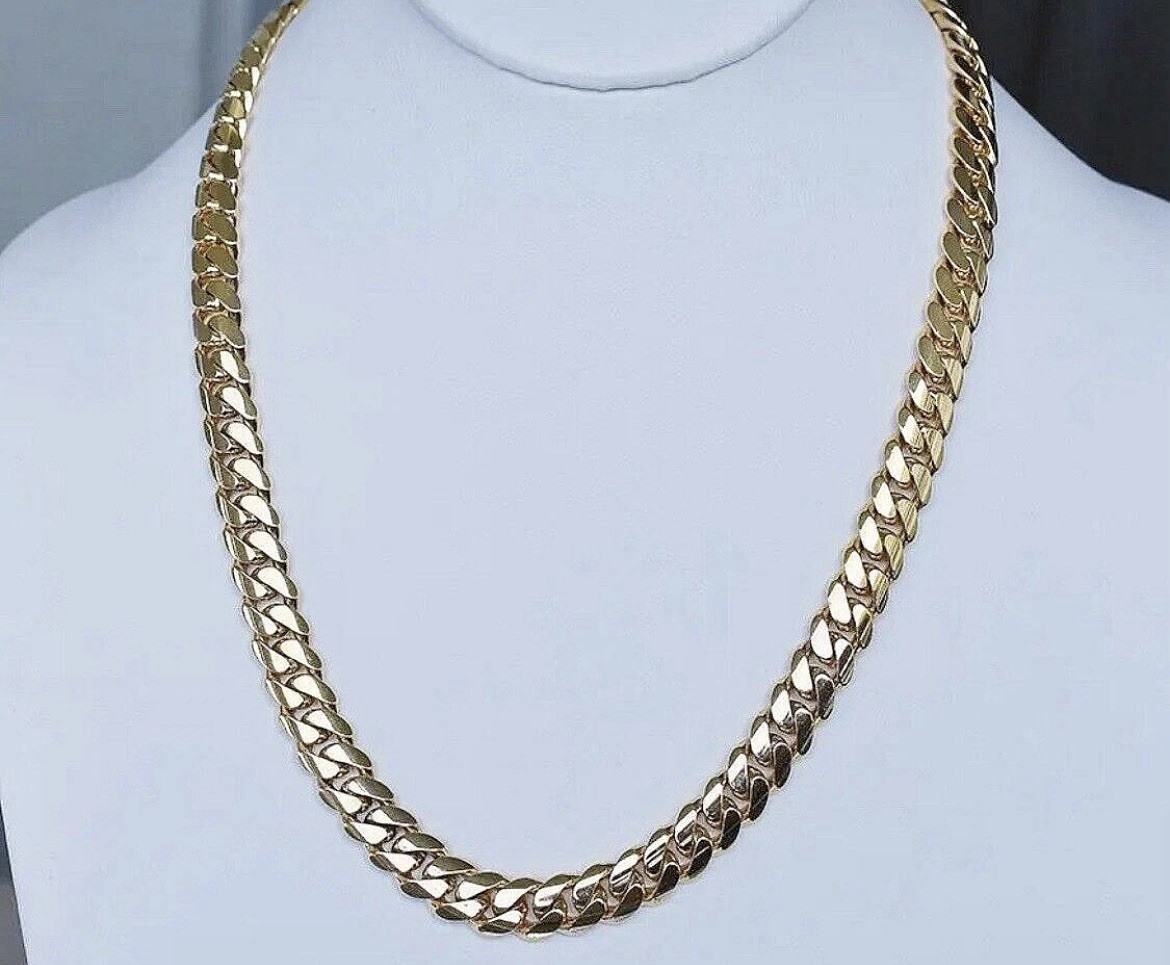 14k Gold 8mm Cuban Link Chain Necklace 24in Box Clasp No Stone