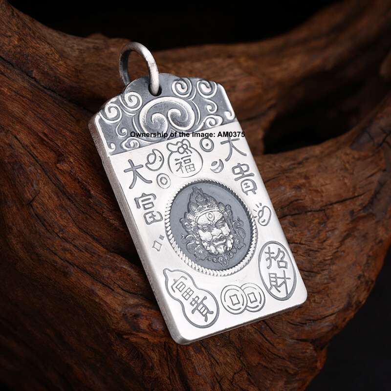 Solid 999 Fine Silver Pendant Good Luck Character Chinese Yellow Jambhala Amulet