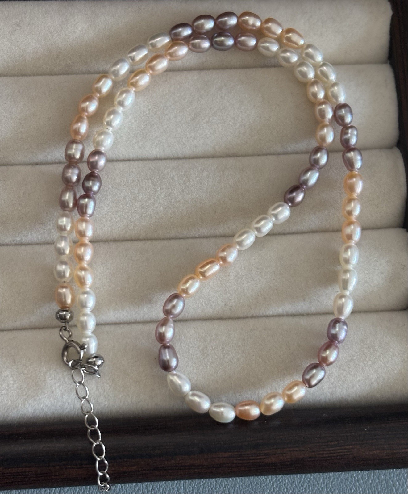 Multicolour Cultured Freshwater Rice Pearl Necklace | Cream Peach Lavender | #6