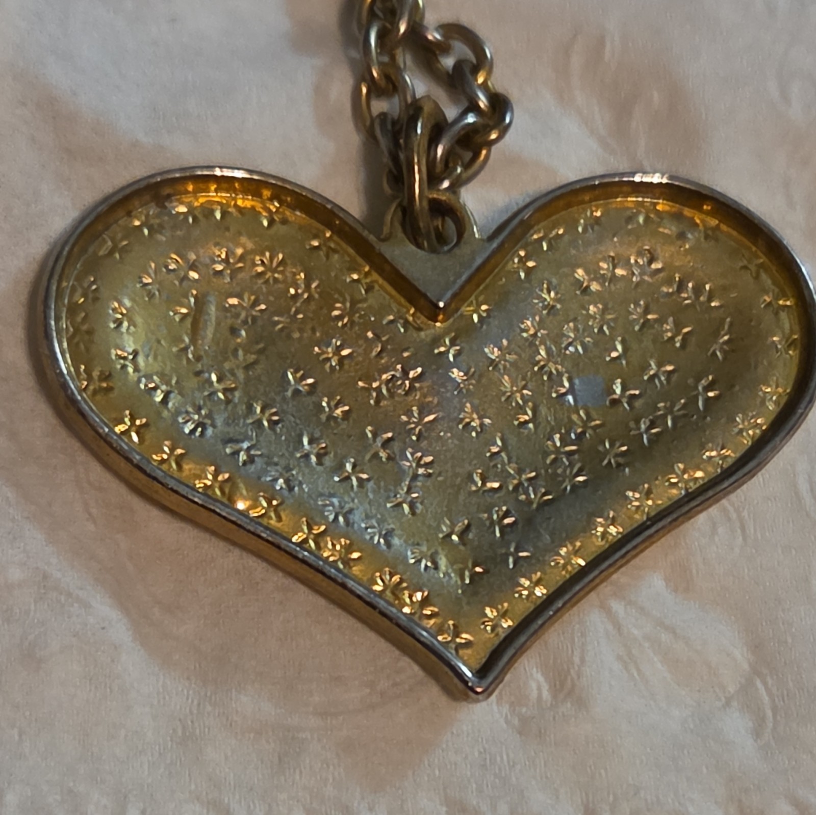 Vintage Betsey Johnson Puffy Heart Pendant Necklace Gold Tone Clear Crystal Pave