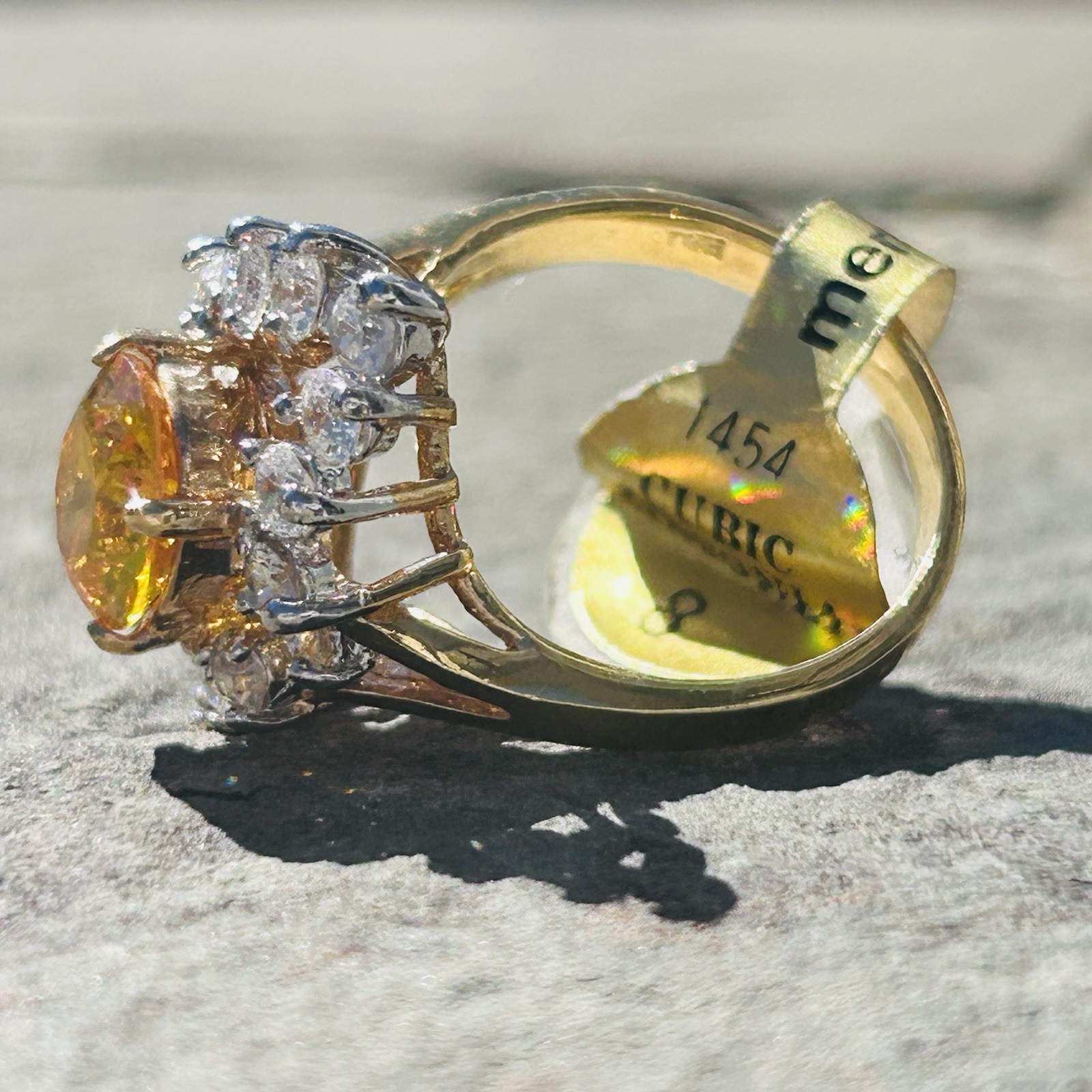 Vintage Cocktail Ring 14K Electroplate Gold Tone Cubic Zirconia Dura-Klad Size 8