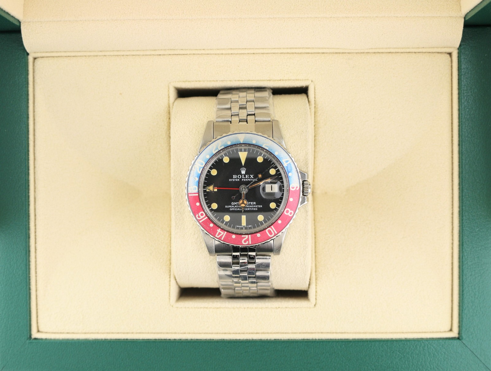 1972 Rolex Pepsi GMT-Master 1675 Red Back Insert Black Dial MK2 SS Jubilee 40mm