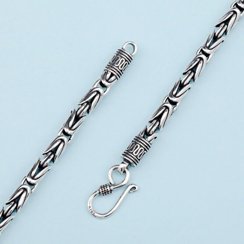 Pure S925 Sterling Silver Chain Women Men 4mm Byzantine Link Chain Necklace