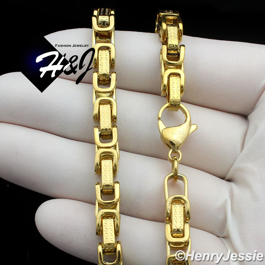 18-40″MEN Stainless Steel 6.5mm Gold Plated Byzantine Box Link Necklace Bracelet