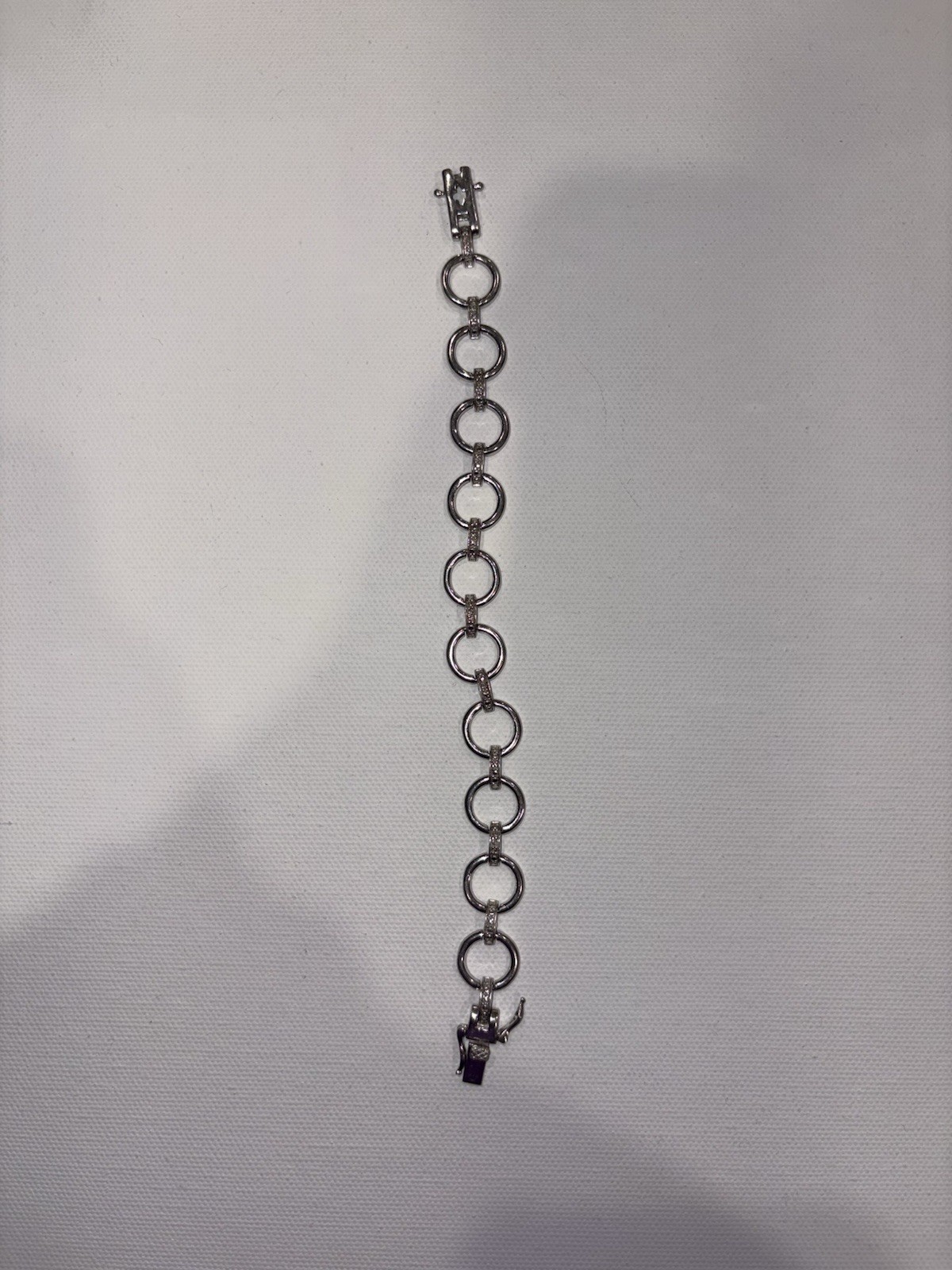 925 Sterling Silver Round Link Chain Bracelet Silver Tone Box Clasp No Stone