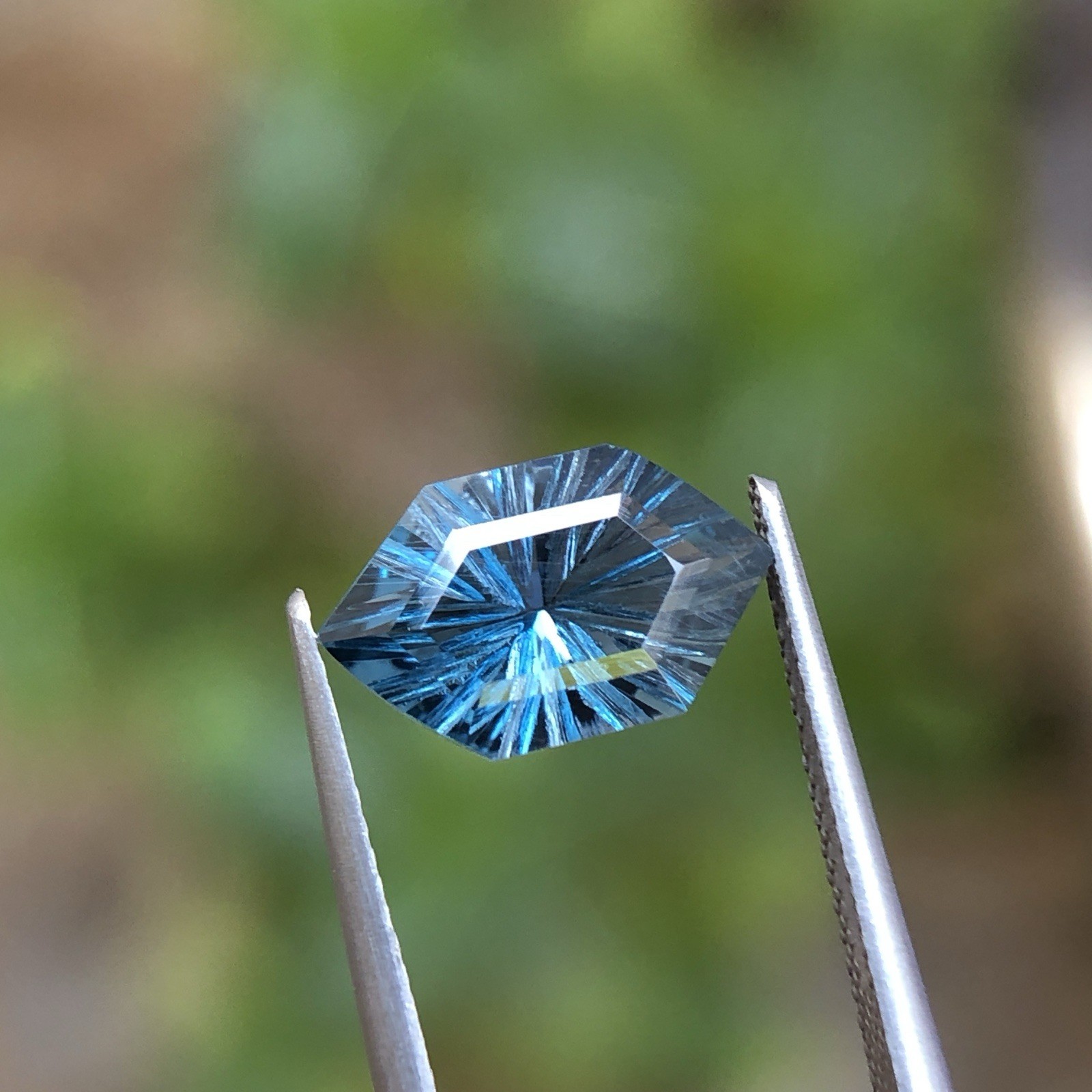 Natural London Blue Topaz Fantasy Cut Long Hexagon 12.5 MM 3.90 Carat.
