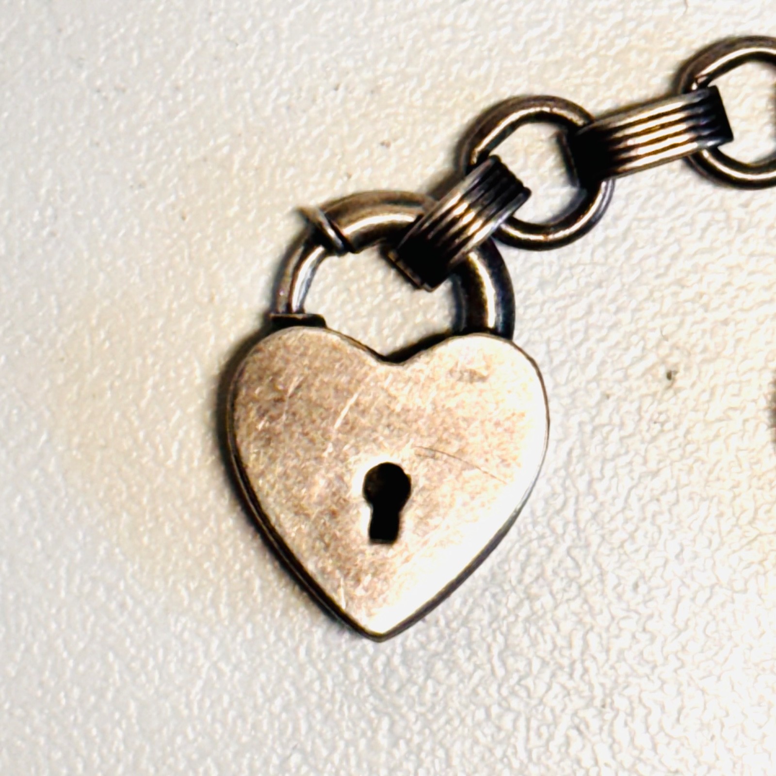 WALTER LAMPL Sterling silver bracelet puffy heart charm lock engraved vint 14.9g