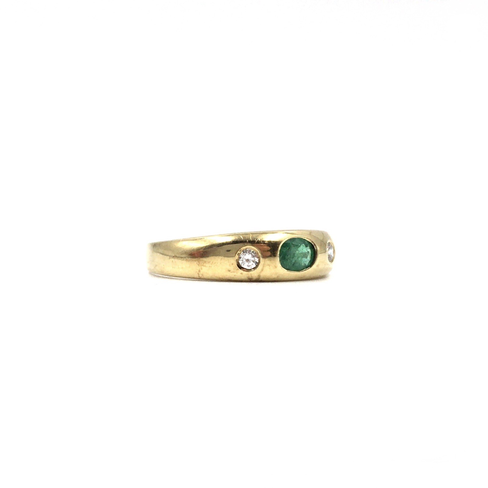 14kt yellow gold band ring emerald 0.14ct diamonds 585 gold jewelry 17.8mm / 56