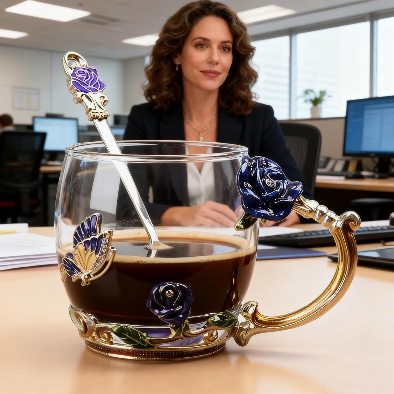 Unique 12 oz Blue Flower Coffee Cup – Ideal Birthday & Mother’s Day Gift