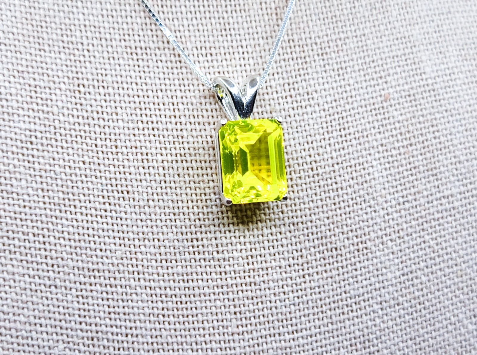 4ct Sterling YAG Necklace UV Yellow Yttrium Aluminum Garnet Emerald Cut 925