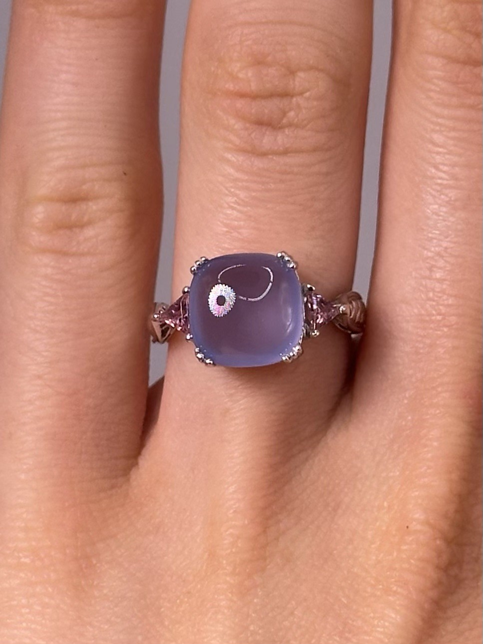 Effy BH 14K White Gold Blue Chalcedony Natural Diamond Pink Tourmaline Ring Sz 7