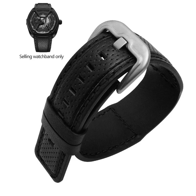 Leather Watch Strap For Dietrich OT-3 OTC-AO1 24mm Black Cowhide Wrist Band
