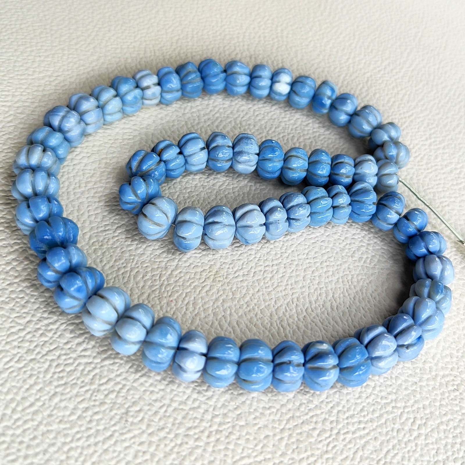 Blue Opal 8-10mm Pumpkin Carved Beads 15″ Strand Peruvian Gemstones for Jewelry