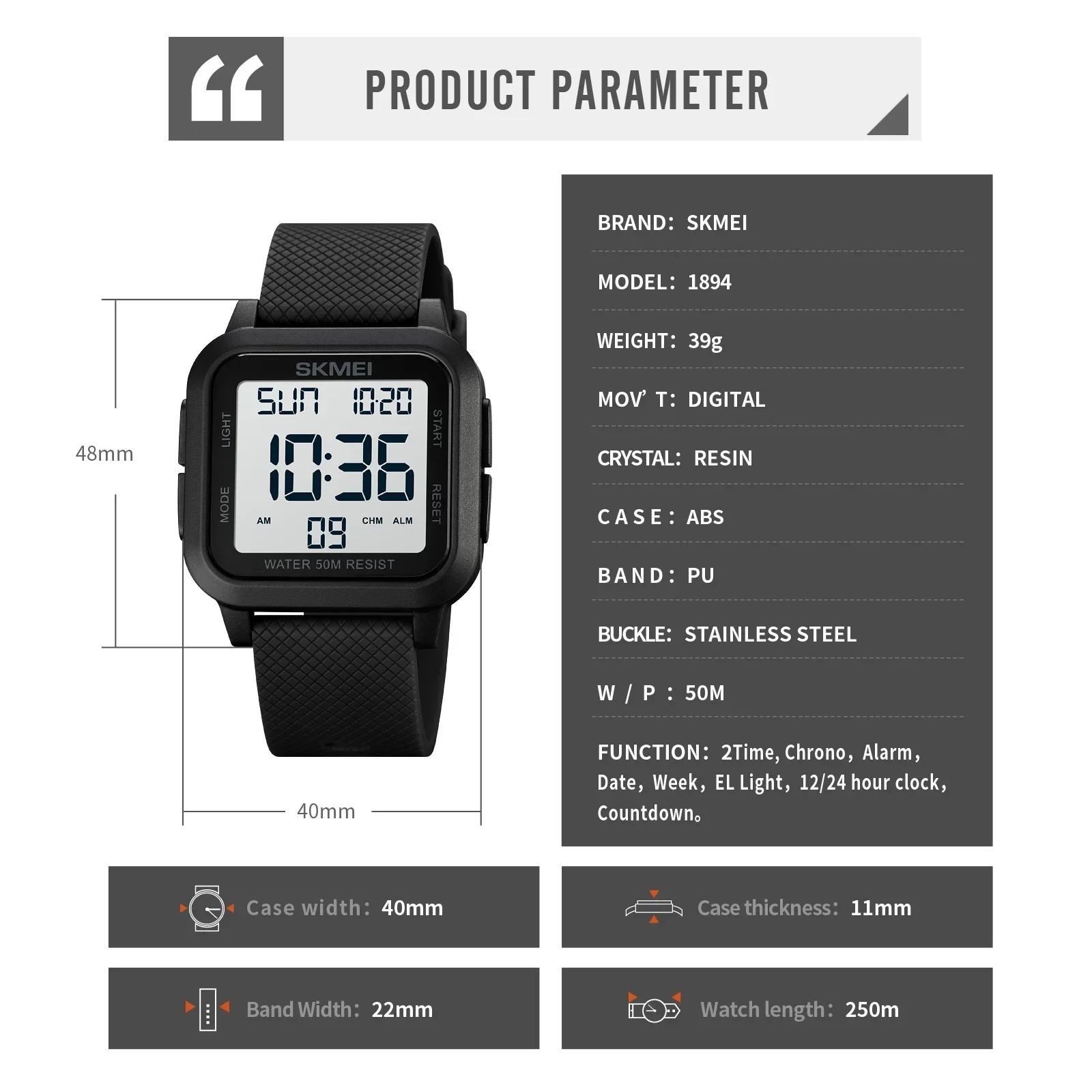 SKMEI Mens LED Watch Waterproof Digital Sports Stopwatch Military Alarm Watches