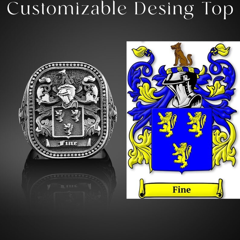Customizable Sterling Silver Family Crest Signet Ring, Piloto Coat of Arms Ring