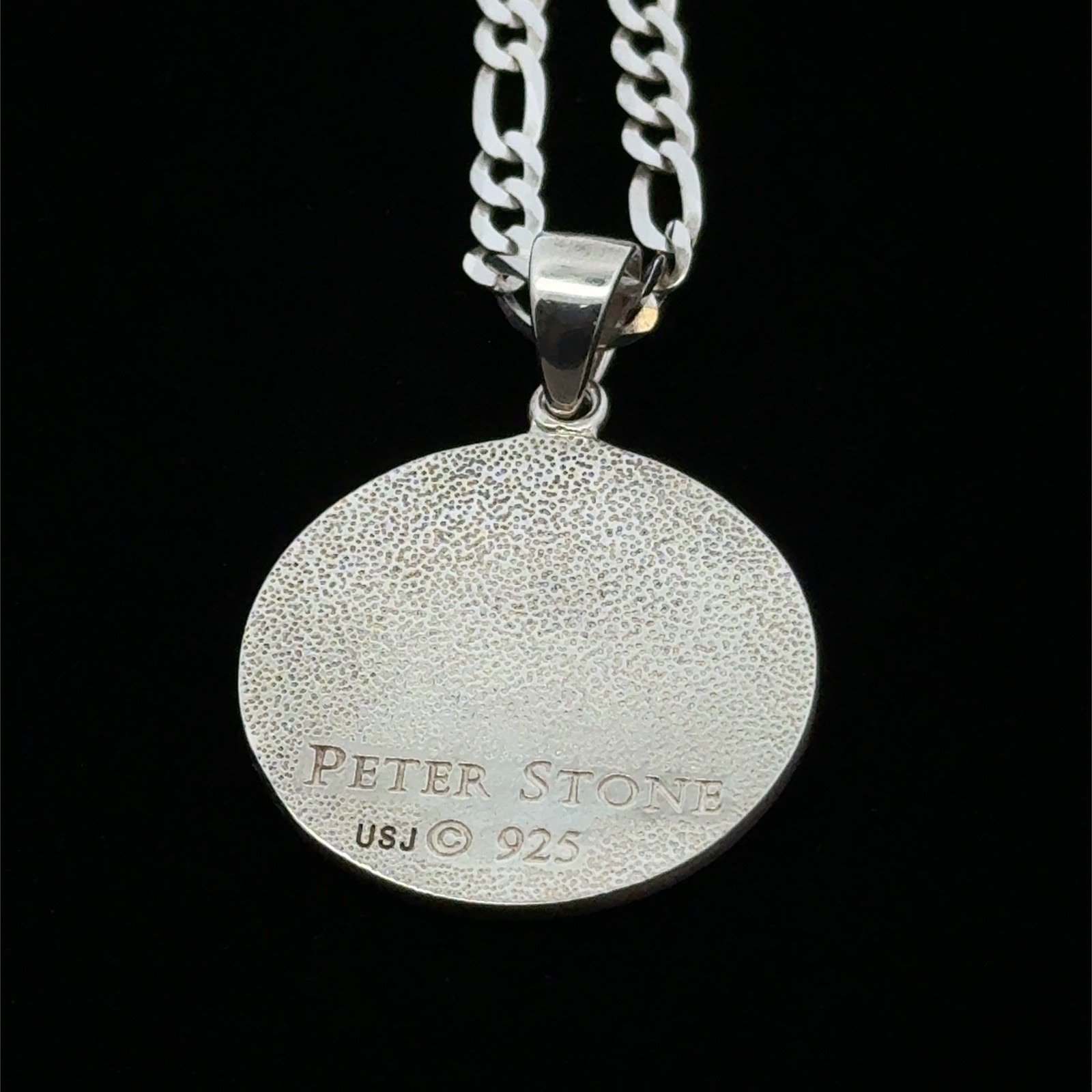 Peter Stone Saint Michael Sterling Silver Pendant On 20” Figaro Necklace, 21.5g
