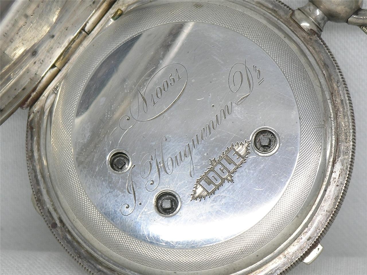 ANTIQUE 57MM HUGUENIN 1/4 JUMP SECONDS POCKETWATCH, ORIGINAL CASE, RUNNING!