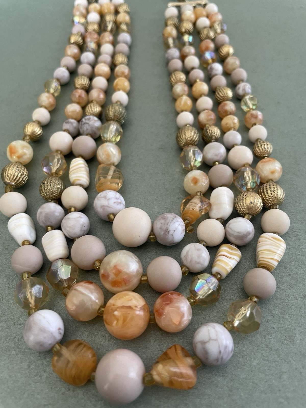 Vintage Multi-Strand Beaded Statement Necklace Multicolor Hook 9 in.