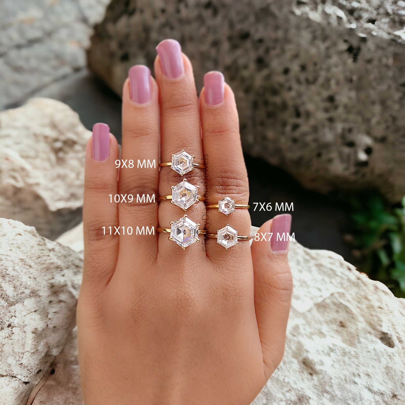 Hexagon Cut engagement ring 7mm 8mm 9mm 10mm 11mm CZ stone Silver Ring FD286