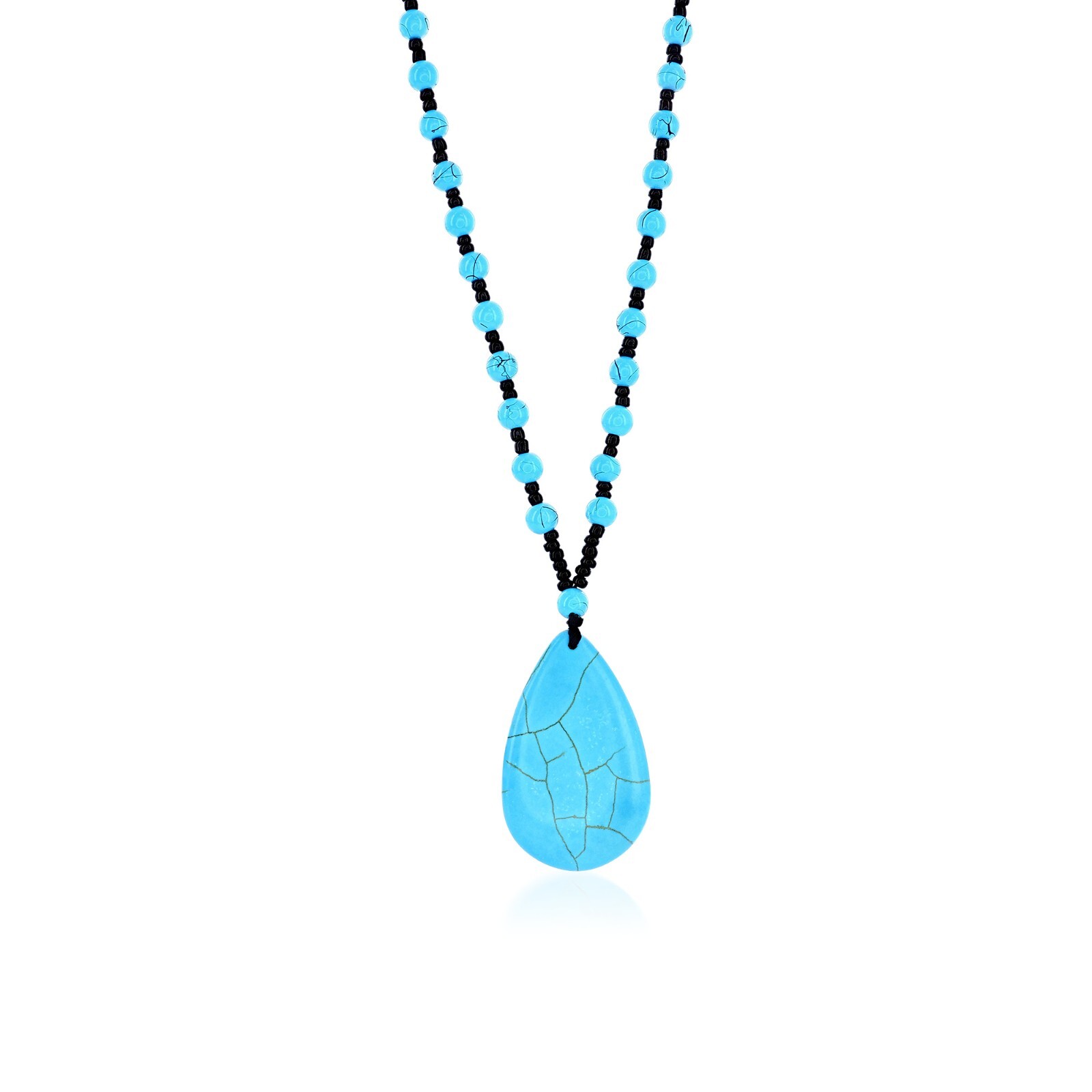 Natural Turquoise Tear Drop Pendant Bead Necklace 24 Inch Long