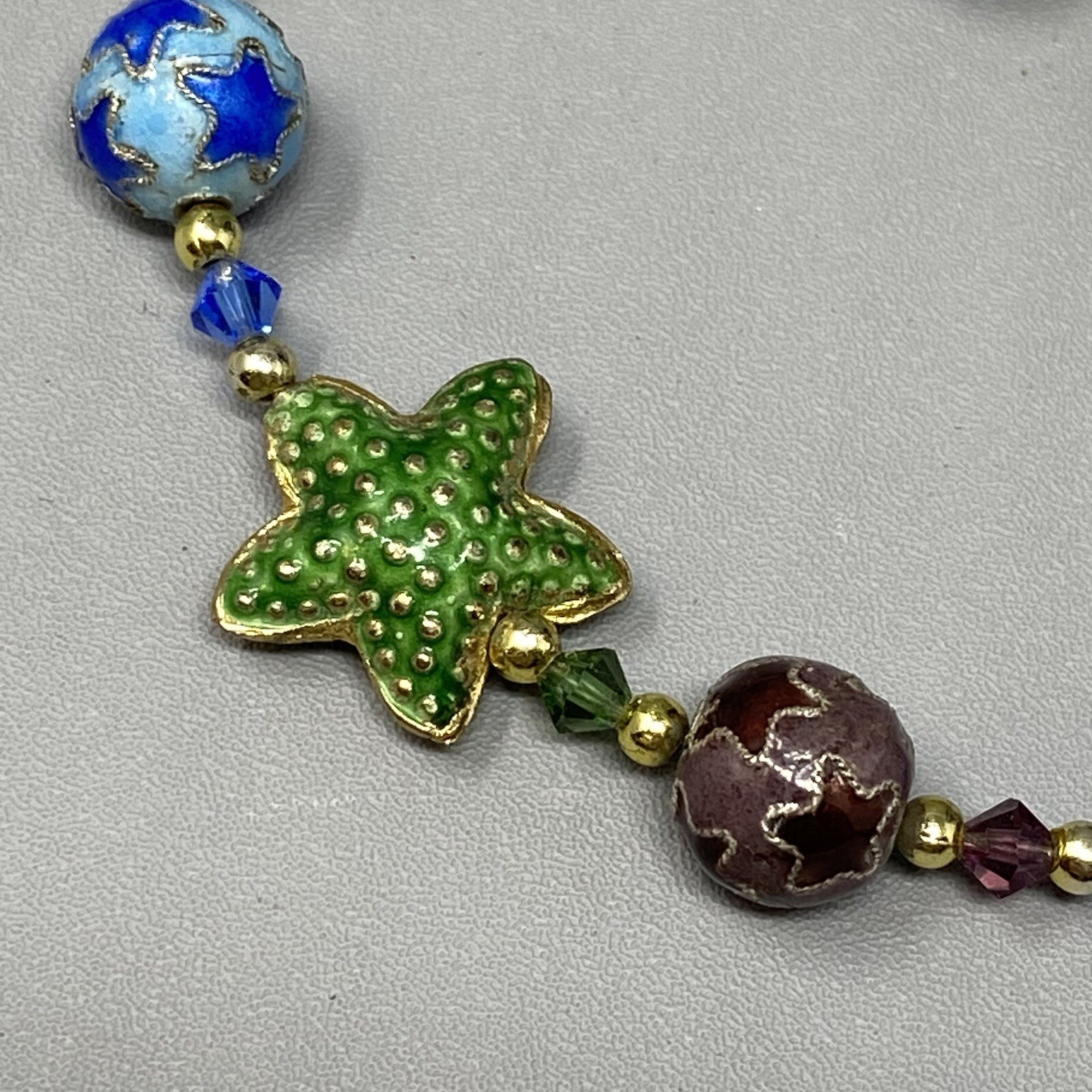 Cloisonne Enamel Bracelet Multicolor Star Shape Pattern Bead Station Crystal 6.7