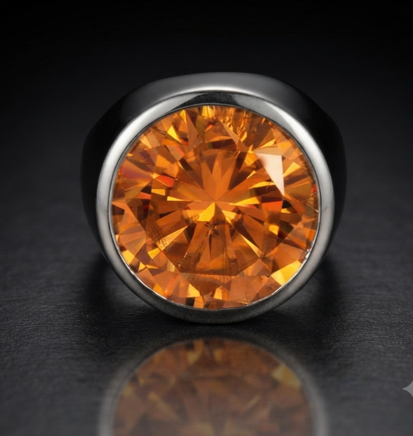 HUGE Certified 20.00 Ct Flame Orange Diamond Men’s Ring, FREE Diamond Studs