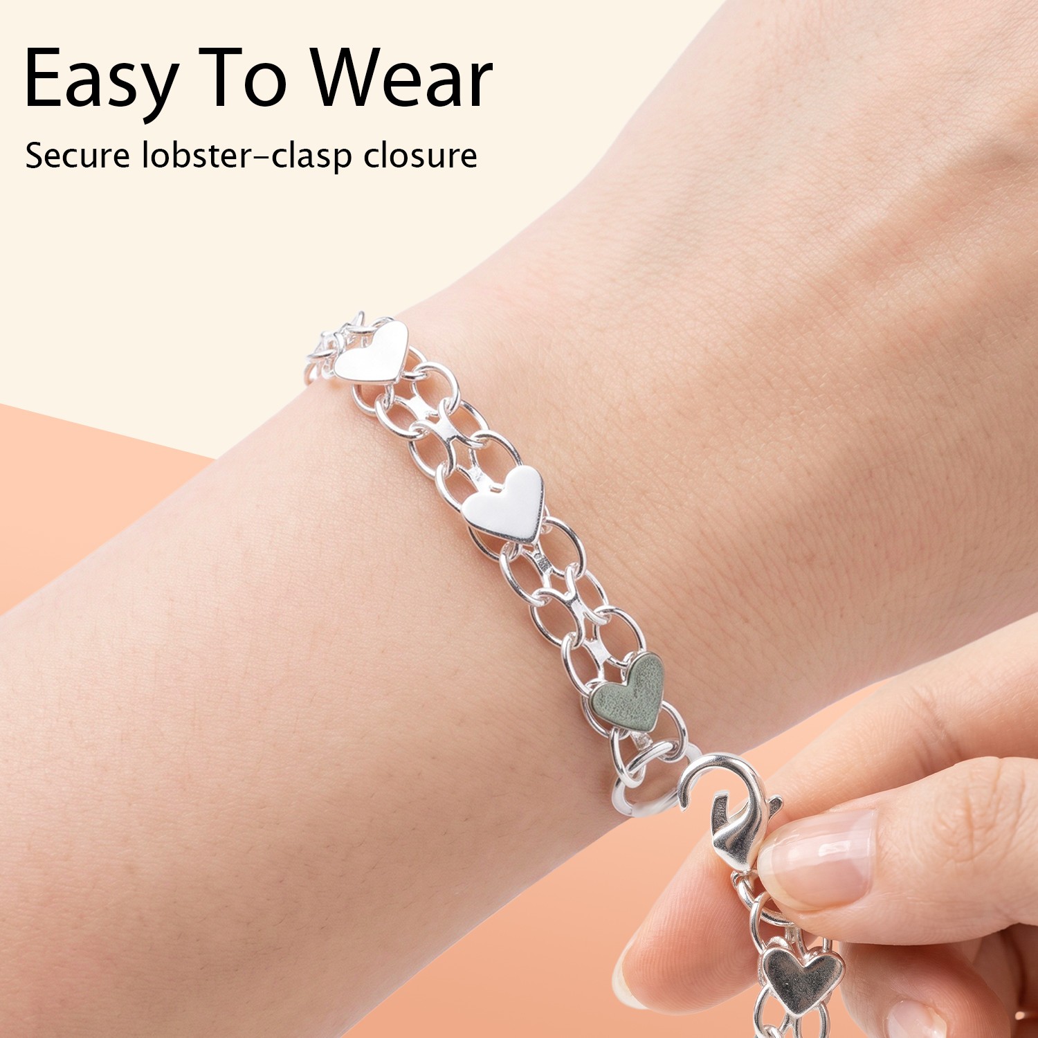 Beautiful Double‑Chain Love Heart Link Bracelet Silver for Women Jewelry Girls