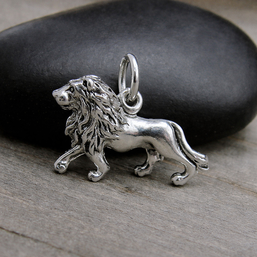 Silver 3D Lion Charm – King of the Jungle Pendant – Bravery Strength Gift