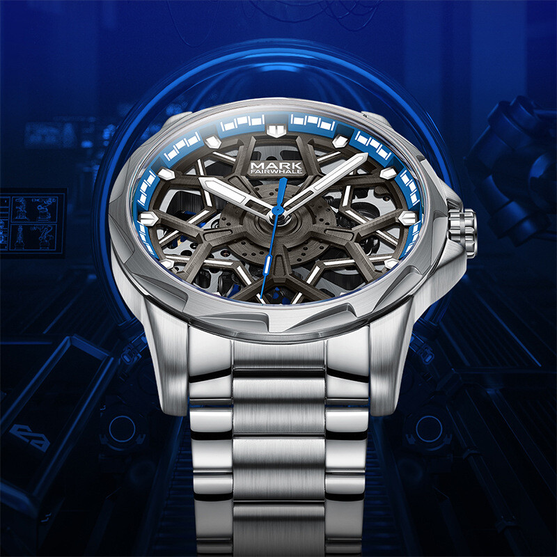 MARK FAIRWHALE Hollow Out Luminous Waterproof Automatic Mechanical Wristwatch