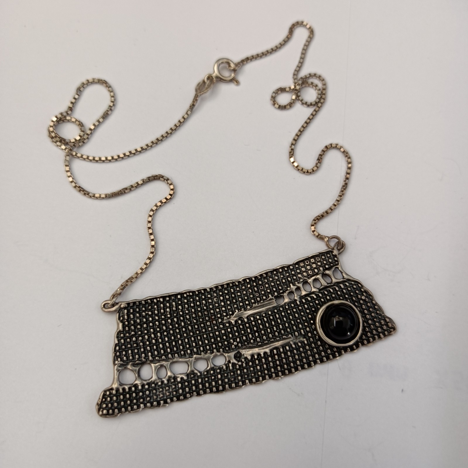 Modernist Silver Necklace Israel Artisan Onyx Abstract Expressive Studio Vintage