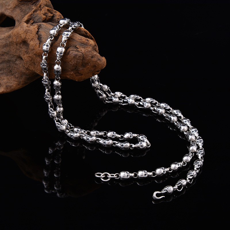 S925 Silver SKULL LINK CHAIN Necklace HEAVY Biker Gothic Statement 5mm 18″-28″