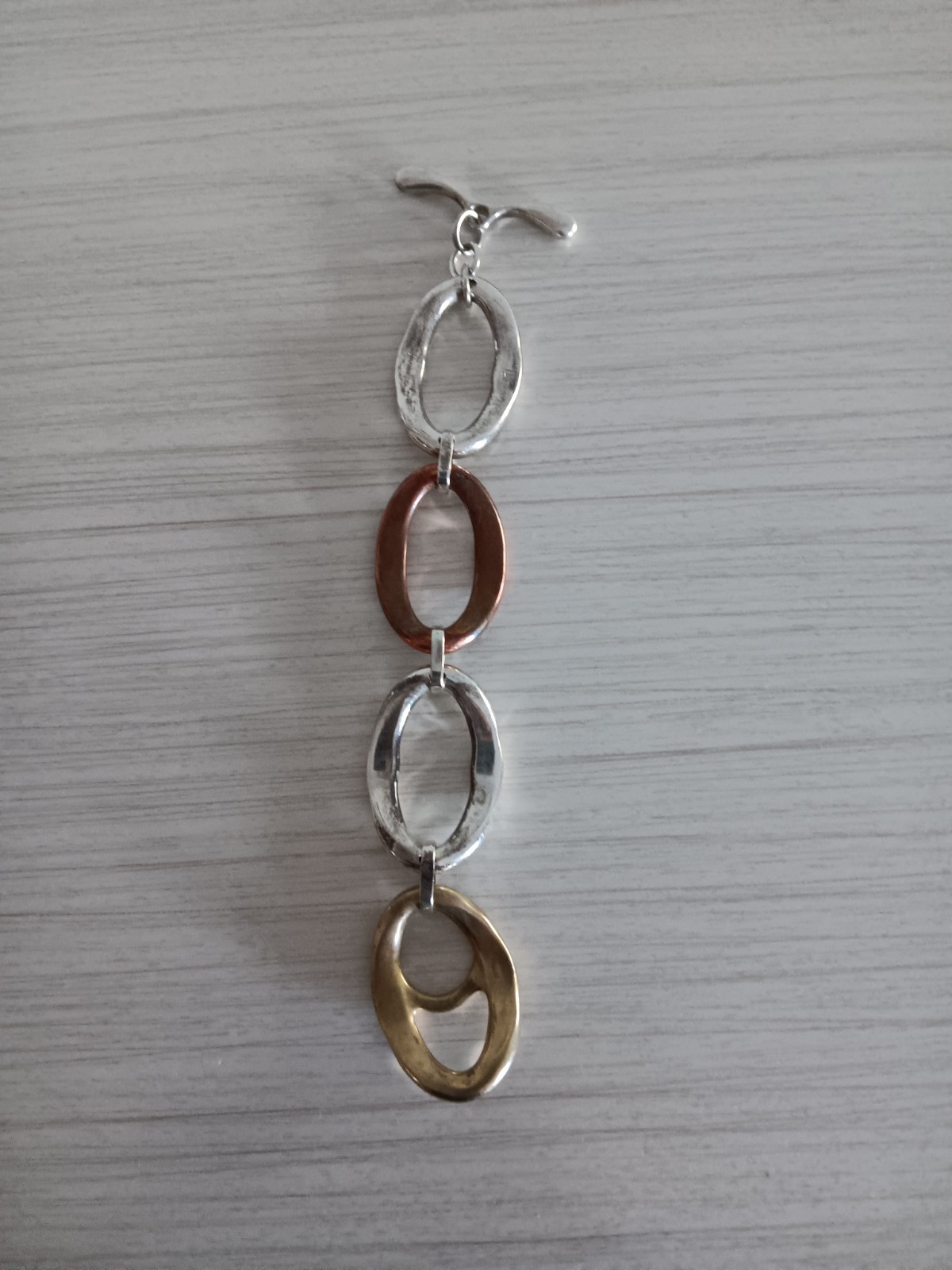 Rim Studio Sterling Silver Brass & Copper Large Link Bracelet 8″
