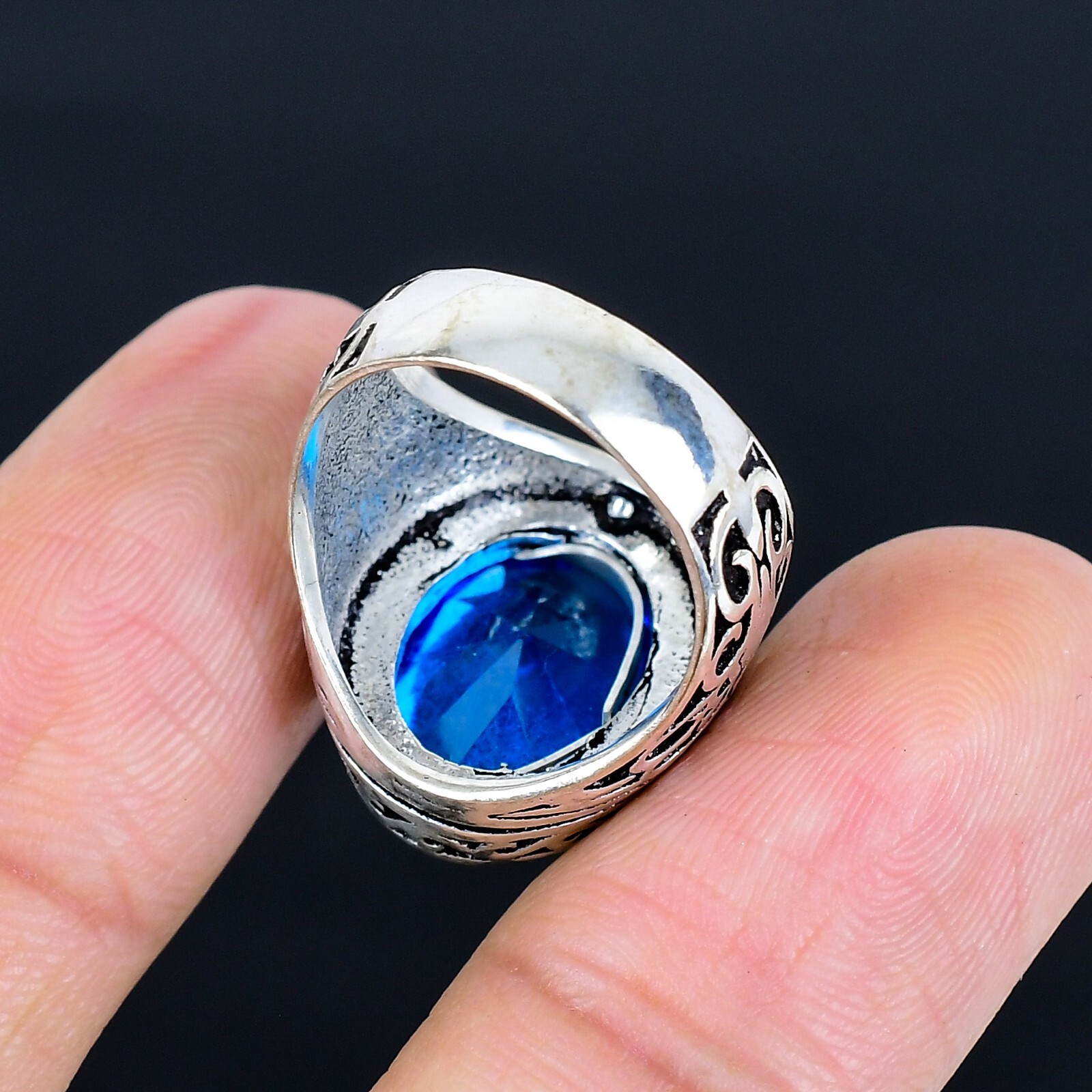Blue Topaz Gemstone Ottoman Arabic Style Ring All Size Available LG-1128