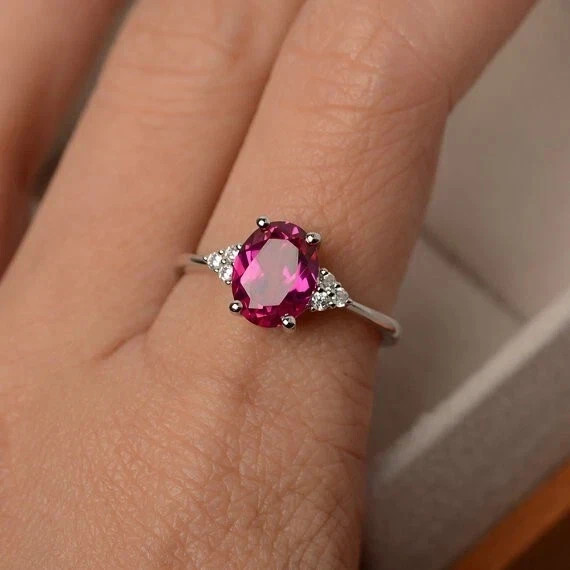 2.20 Ct Oval Cut Natural Pink Ruby & Diamond Wedding Ring 925 Sterling Silver
