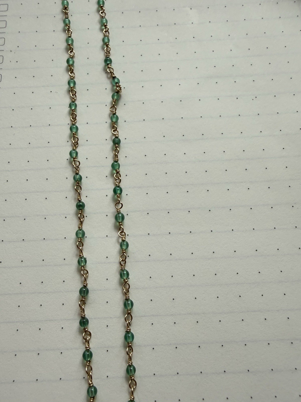 Green Glass Rondelle Beaded Cable Chain Necklace Gold Tone Wire Wrapped Lobster