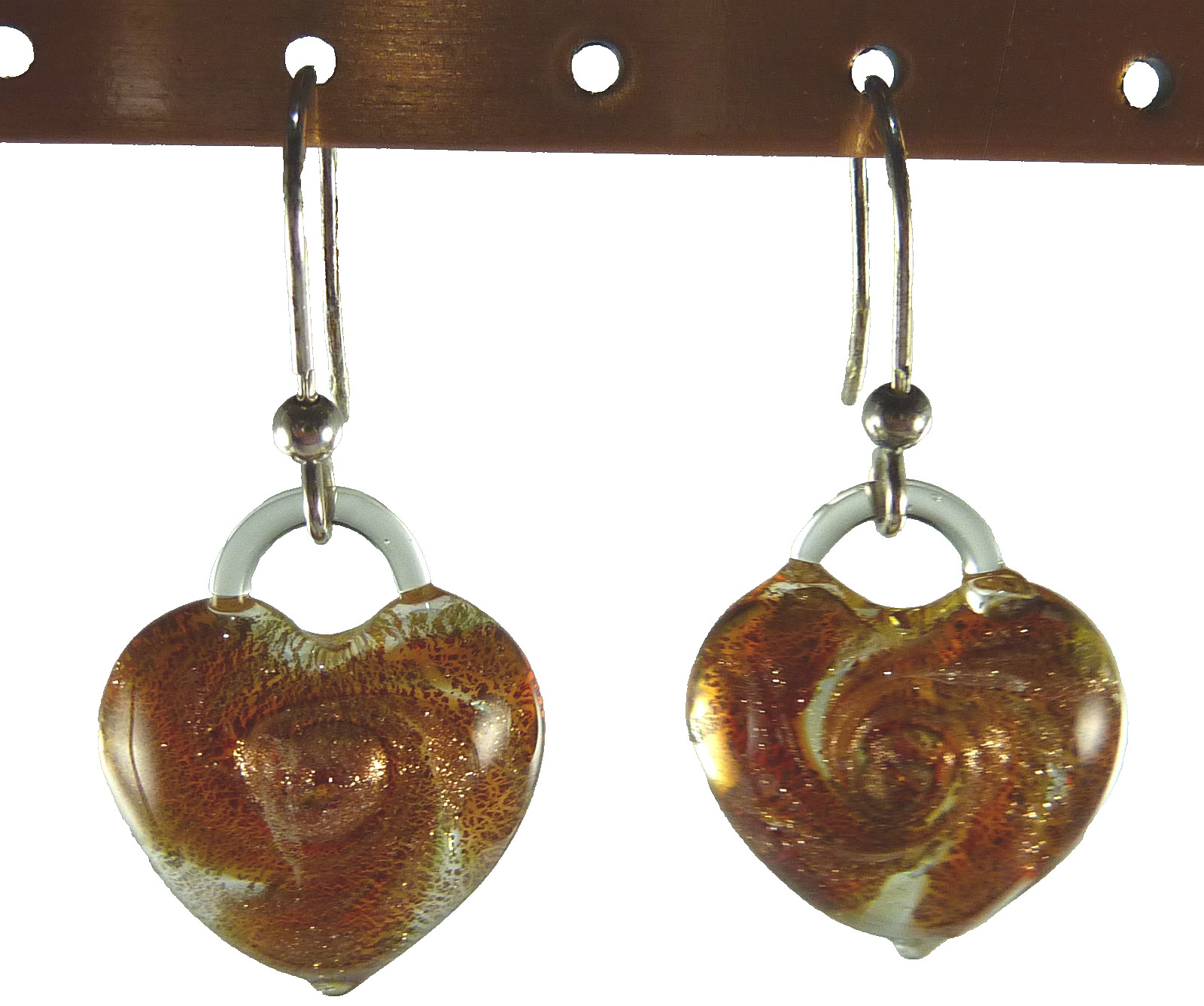 Venetiaurum Heart 24k Two Tone Murano Glass 925 Sterling Silver Dangle Earrings