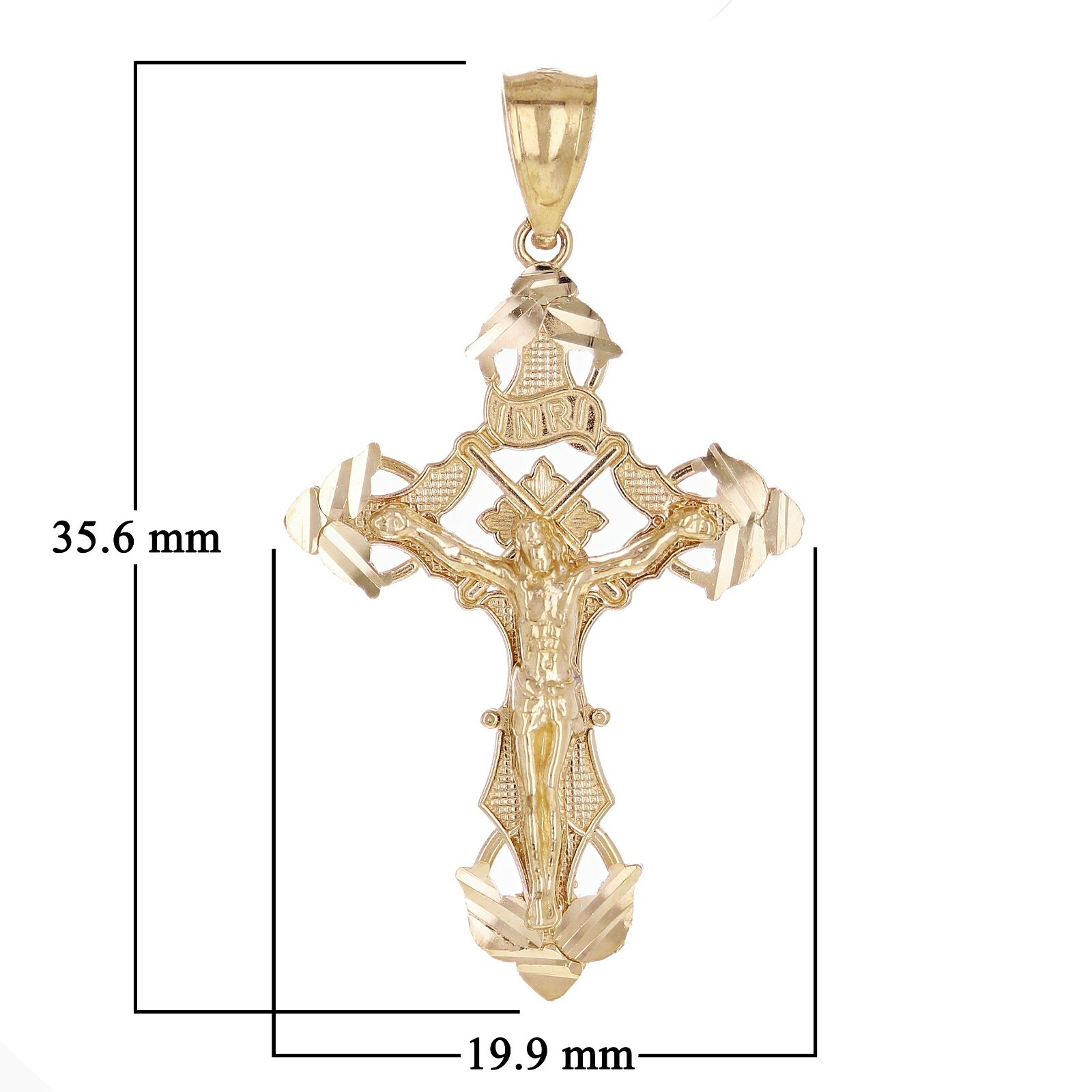 14k Yellow Gold Crucifix INRI Jesus Christ 3D Cross Pendant 1.4″ 2 grams