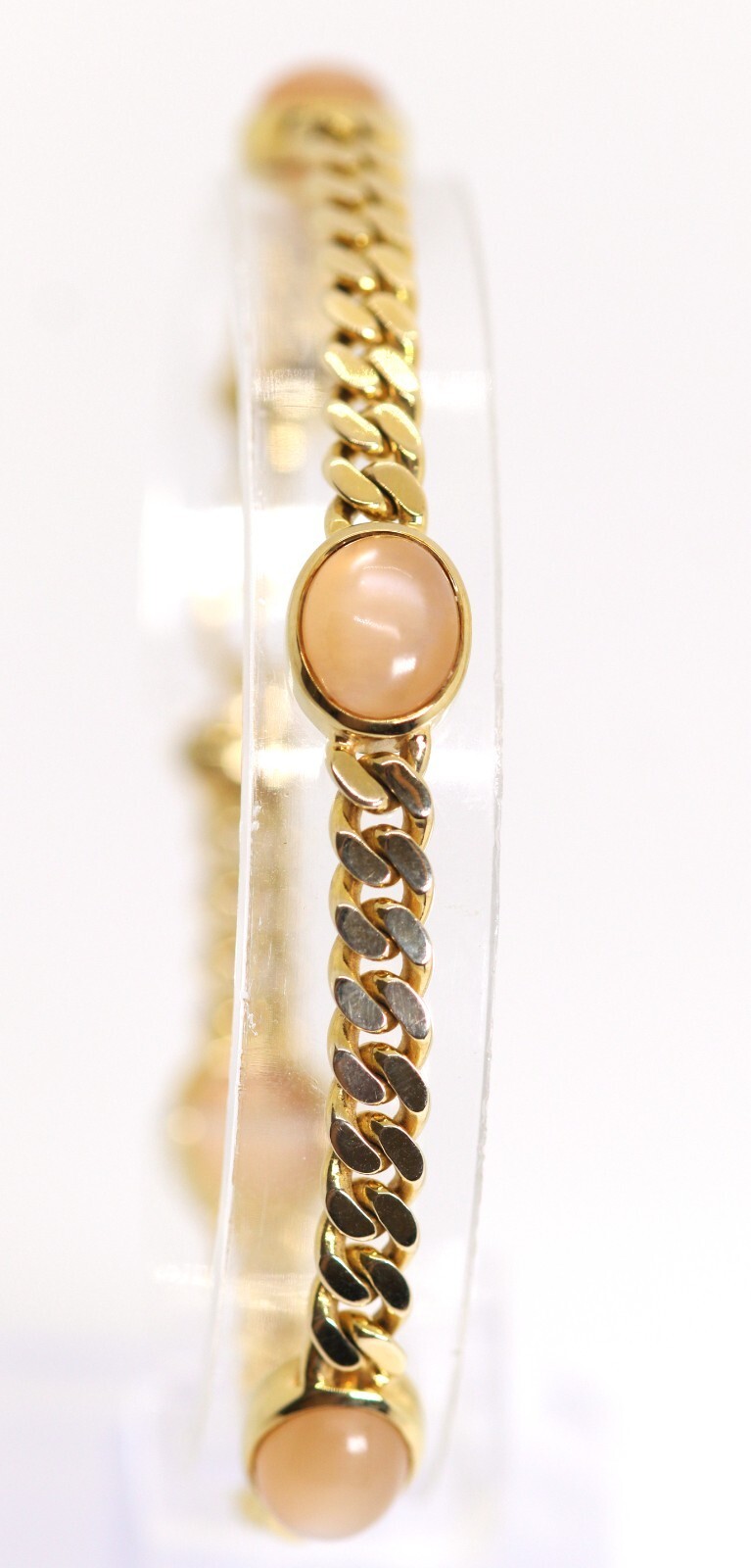 Flat Curb Link Bracelet Yellow Gold Rose Quartz Cabochon 14kt – 585, L: 20cm