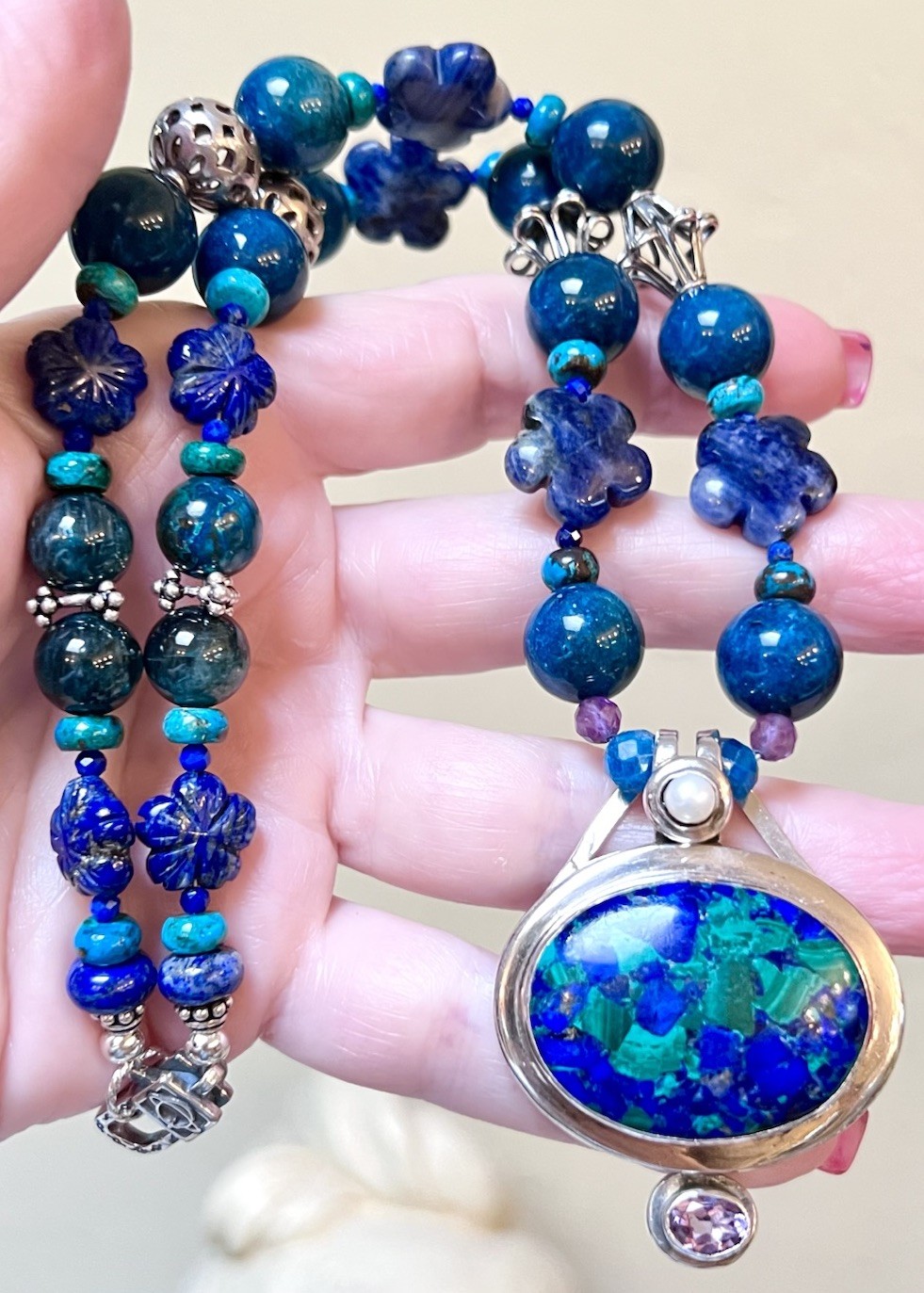 GORGEOUS Artisan Sterling Silver Azurite, Chrysocolla, Lapis, Etc. Necklace
