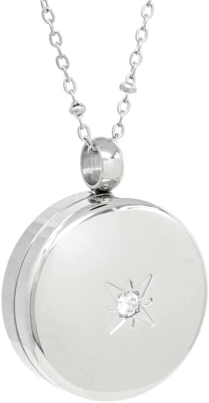 Round Pill Locket Necklace, Secure Waterproof Closure Med Box Jewelry, 26″ Chain