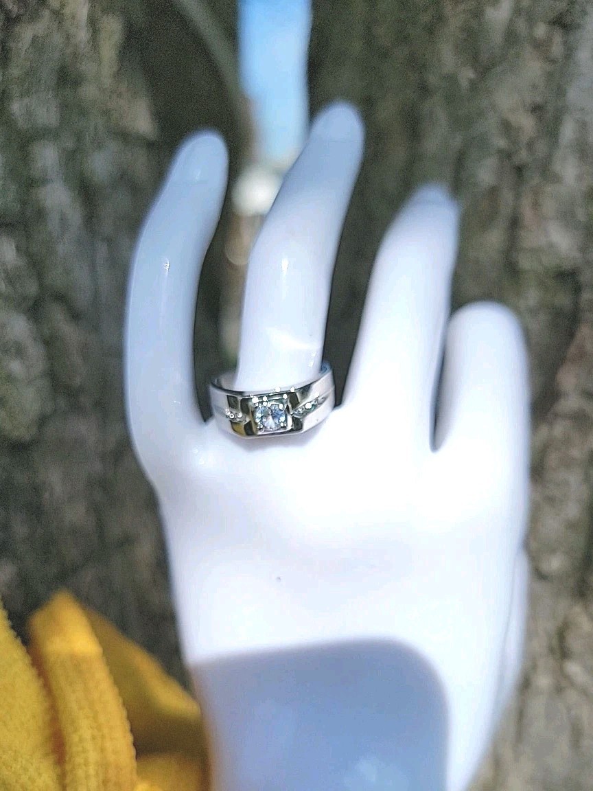 Mens Solitaire Ring White Gold EP 1 CT Simulated Diamonds (pinky)