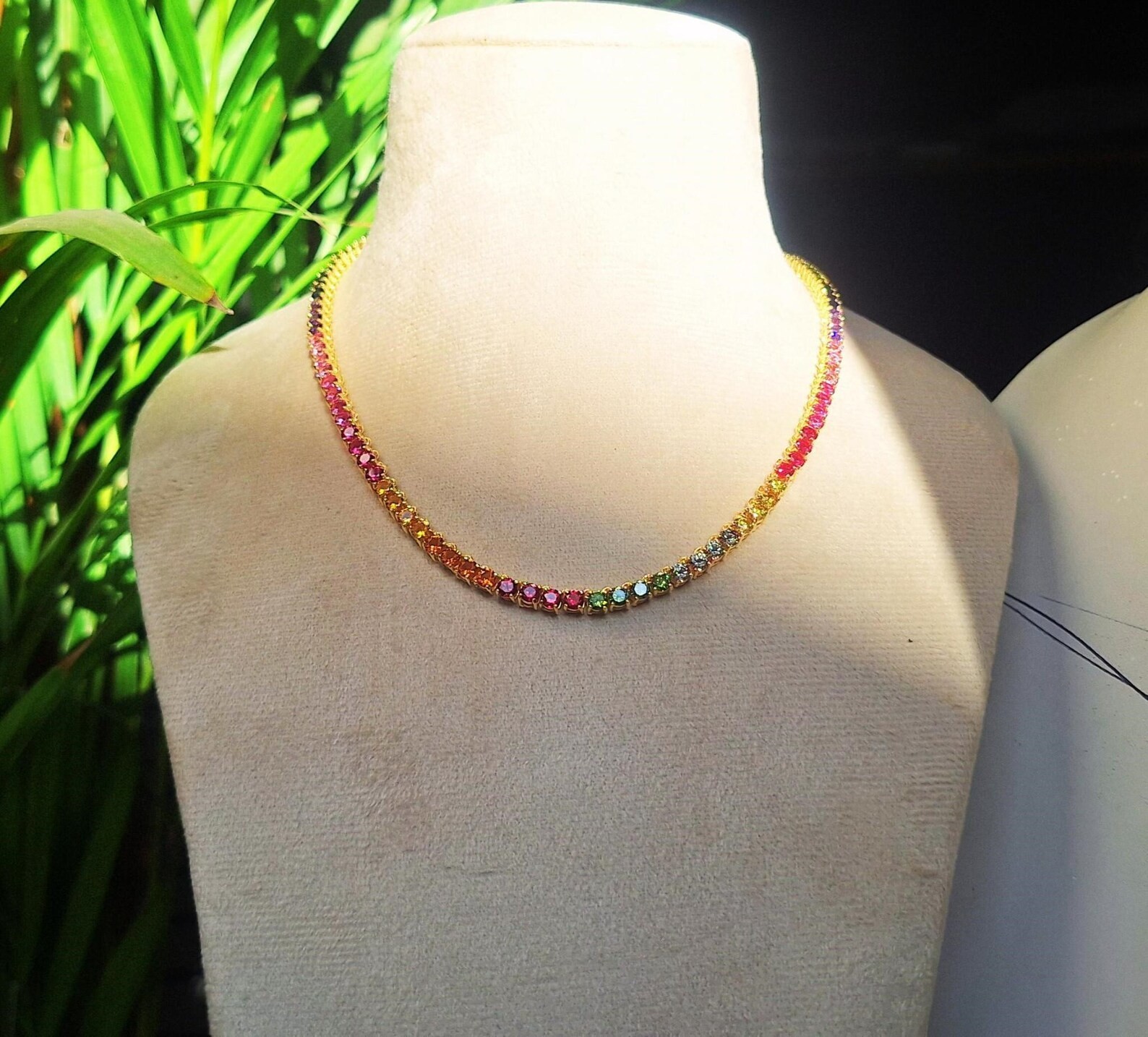 15Ctw Round Cut Lab Created Multicolor Rainbow Necklace 14K Yellow Gold Plated