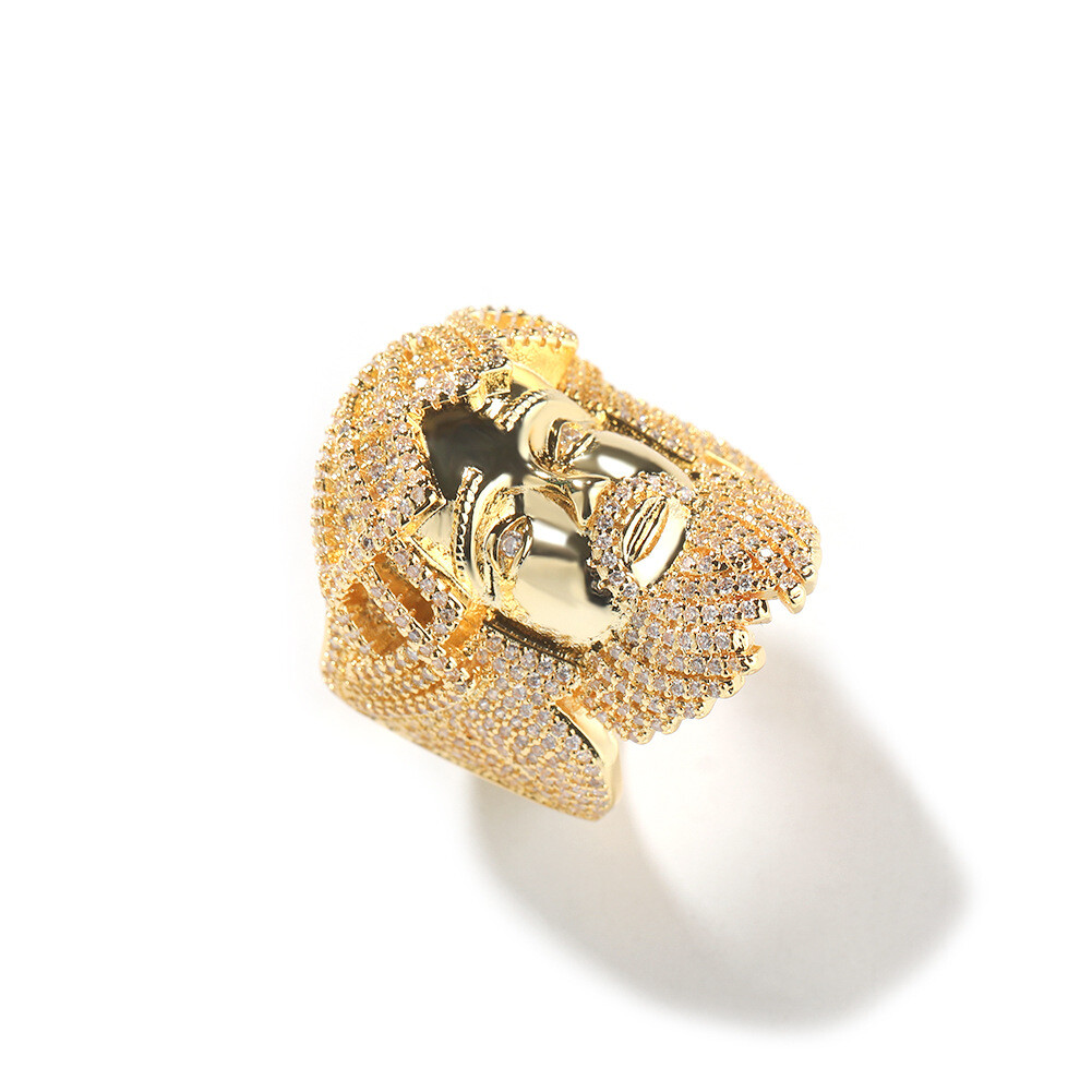 Hip Hop Retro Jesus Face Ring 5A Zircon 18K Real Gold Plated Religious Jewelry