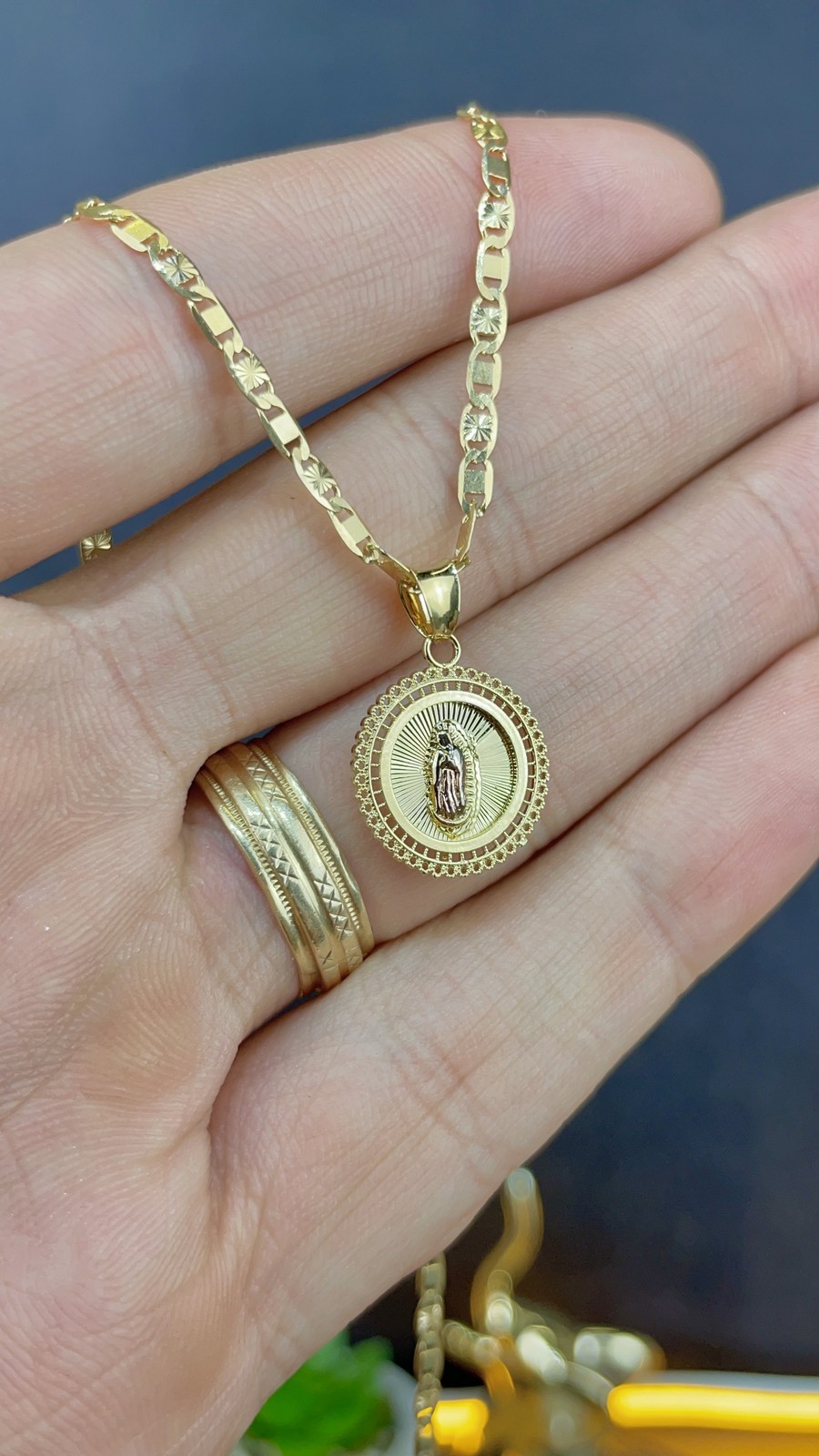 Minimalist Virgen de Guadalupe Necklace Pendant 17×15 for Womens Valentino Chain