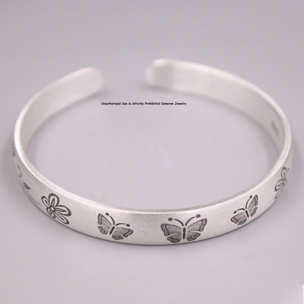 Pure S999 Fine Silver Bracelet 8mm Lukcy Butterfly Open Bangle 29-30g 56-60mm