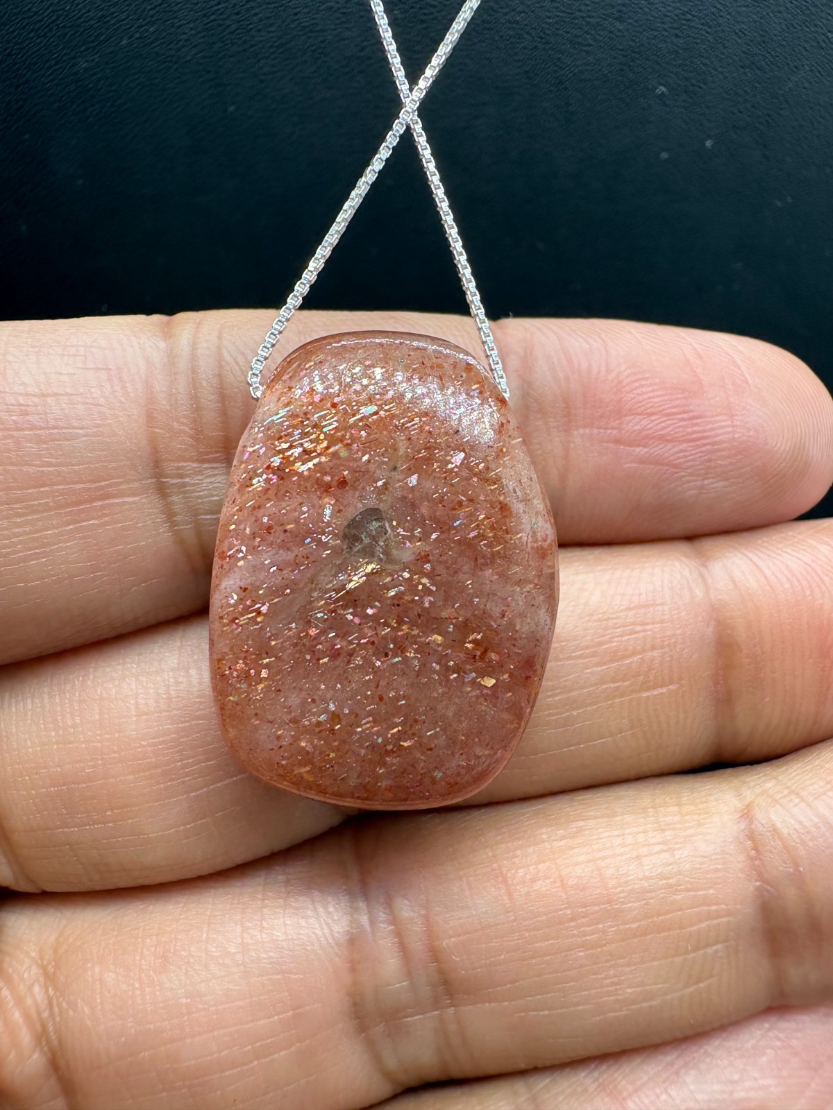 Natural Large Orange Drill Through Sunstone Pendant 44.96 Cts | 28×20.70MM