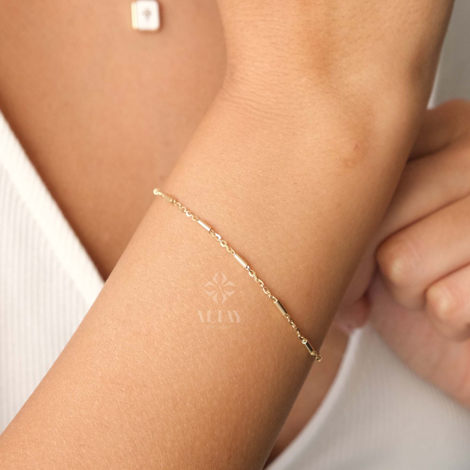 14K Gold Tube Chain Bracelet, Tube Chain Bracelet, Cylinder Long Tube Chain