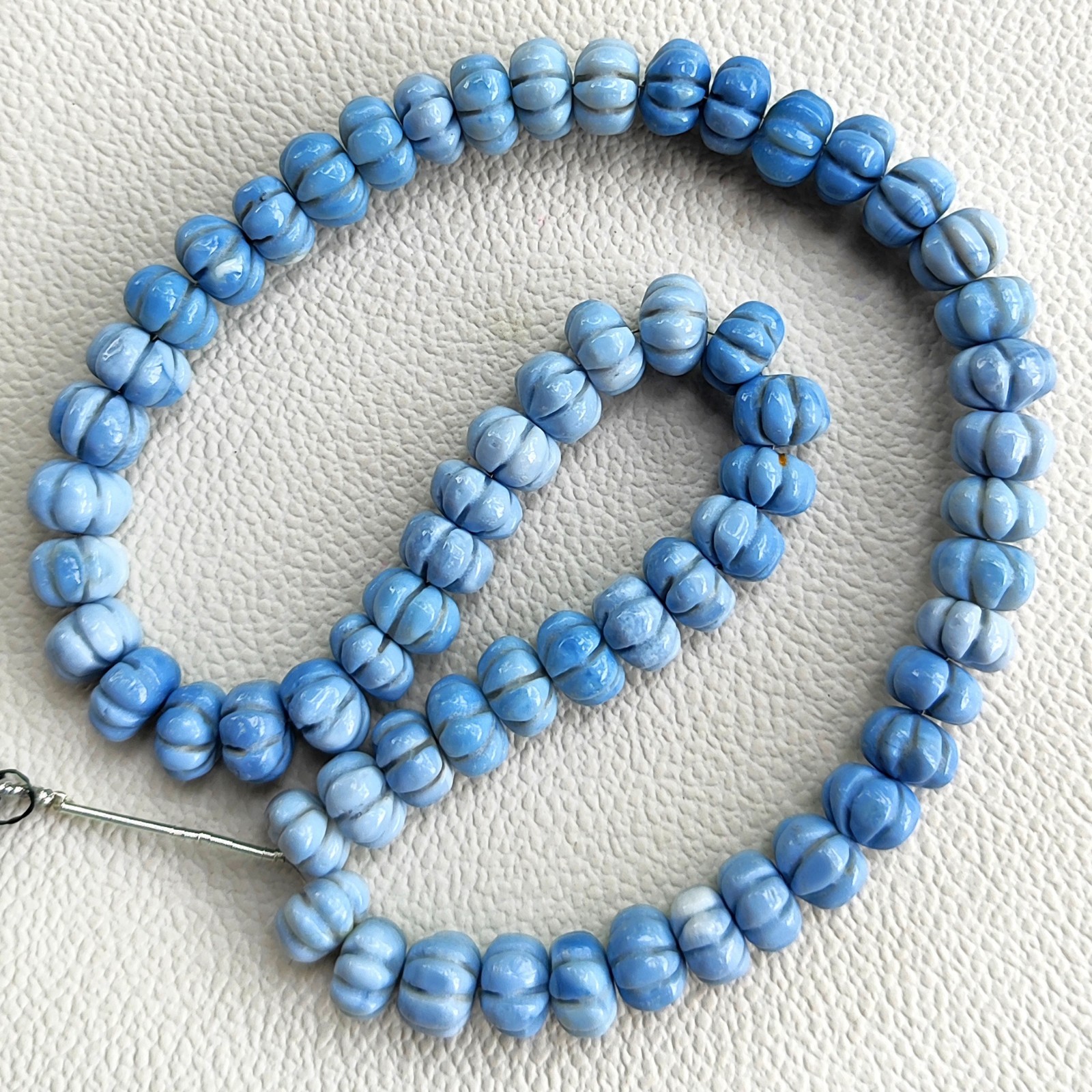 Blue Opal 8-10mm Pumpkin Carved Beads 15″ Strand Peruvian Gemstones for Jewelry